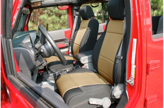 Seat Cover Kit Front Neoprene Black Tan 11 18 Jeep Wrangler Jk - Seat Covers 2018 Jeep Wrangler Jk