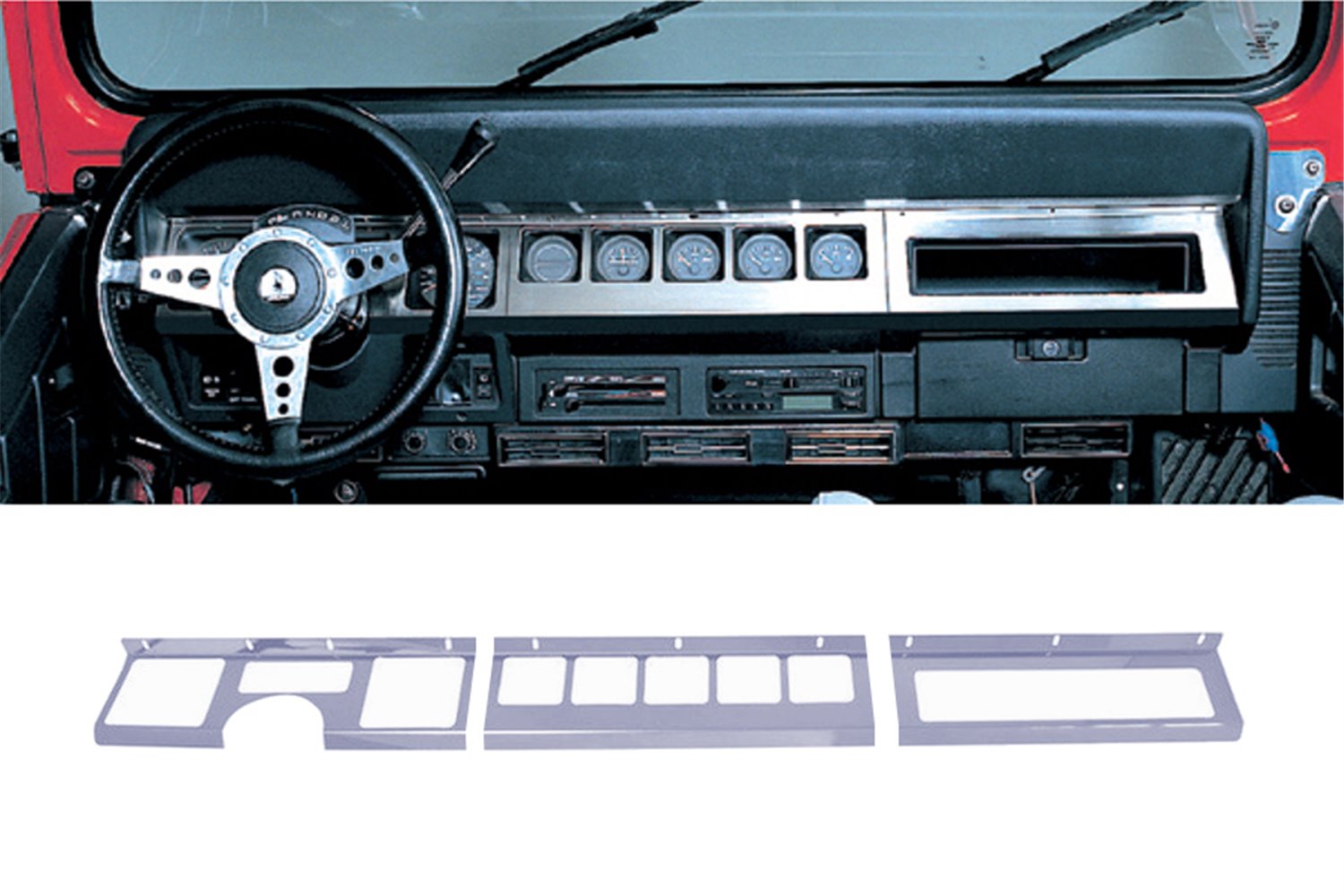 Dash Overlay Kit, Stainless Steel : 87-95 Jeep Wrangler YJ